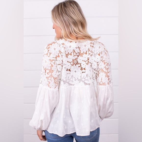 Free People Lina Lace Top- Crisp White - Picture 2 of 7